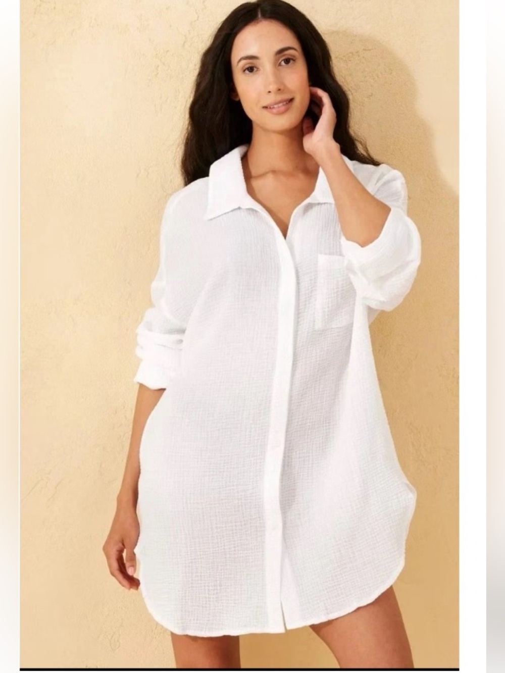 Shade & Shore Gauze Shirtdress Swim Cover‑Up – White XS